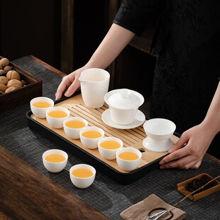 羊脂玉家用办公室泡茶茶壶盖碗茶杯轻奢高档个人 白瓷功夫茶具套装