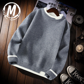 男女情侣装 纯色绒衫 假两件加厚毛衫 青少年针织衫 男士 内搭毛衣男款