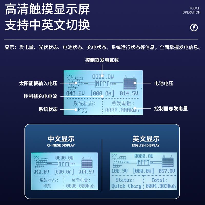 MPPT太阳能控制器12V24V48V60V72V96V60A全自动192V50A光伏充电器