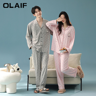 情侣睡衣纯棉女慵懒家居服套装 狗狗长袖 新款 OLAIF抗菌新疆棉秋季