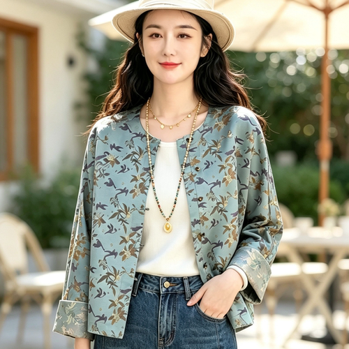 桑蚕丝宋锦新中式女长袖圆领外套