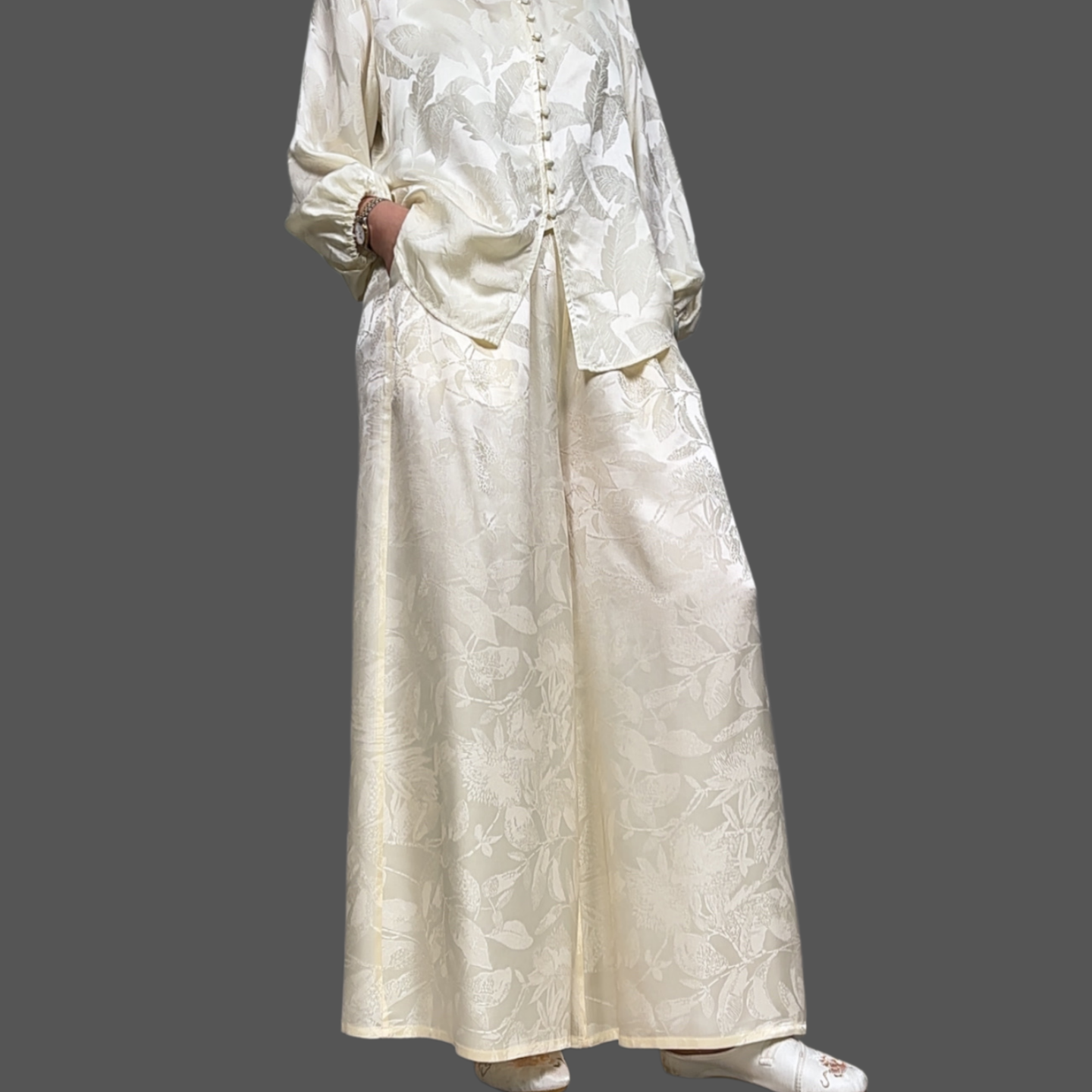 裙裤新中式国风100桑蚕丝真丝提花垂感高级感阔腿a字梨型身材甩裤