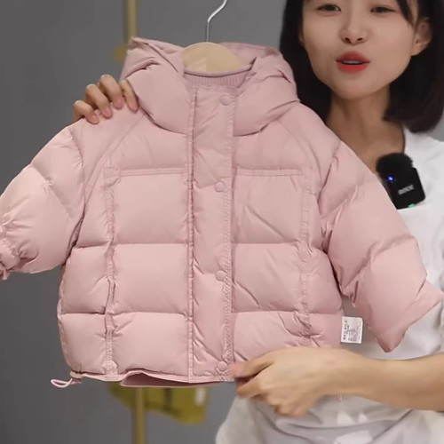 冬季女童短款白鸭绒连帽羽绒服