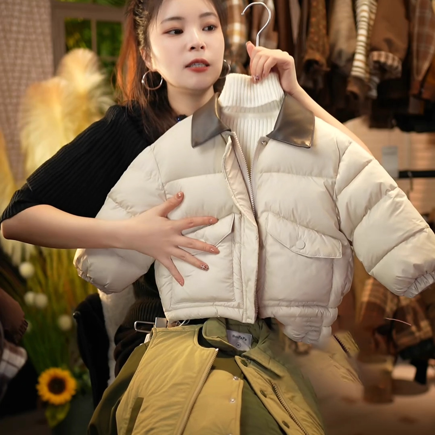 女童韩系翻领短款加厚羽绒服