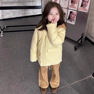 女童羽绒服2025新款冬季外套中长款奶黄色连帽加厚保暖外套洋气