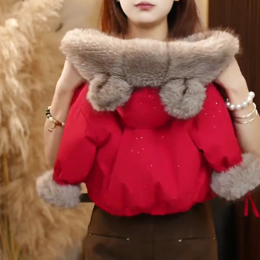 女童毛领派克服2025新款保暖棉服