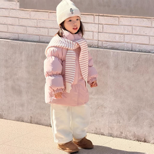 女童粉色短款 洋气连帽加厚保暖棉服外套 羽绒服2025秋冬新款
