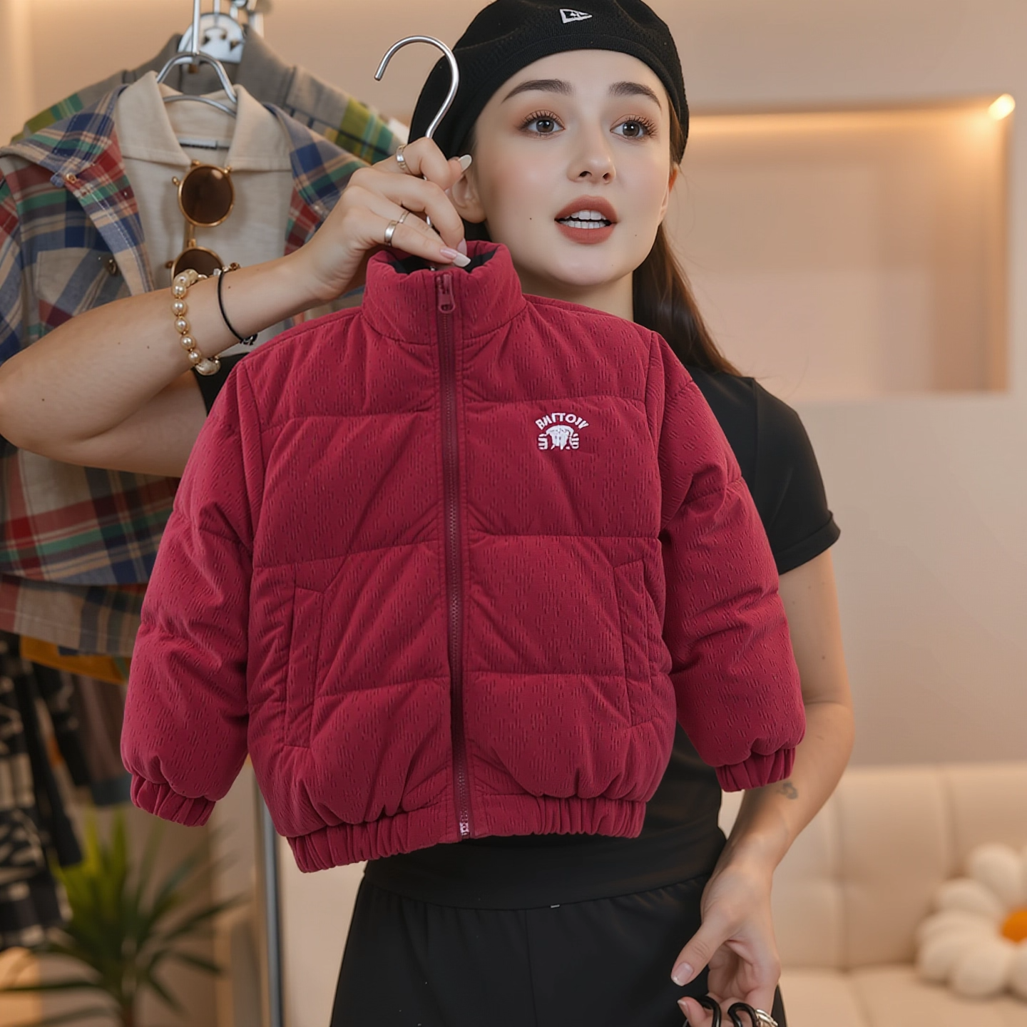 2025年冬季新款甜美风红色羽绒服