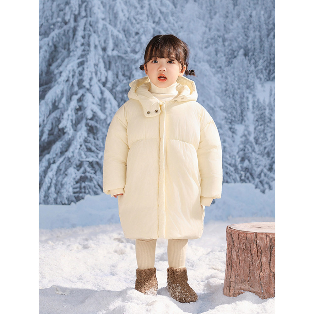 女童中长款加厚保暖连帽羽绒服
