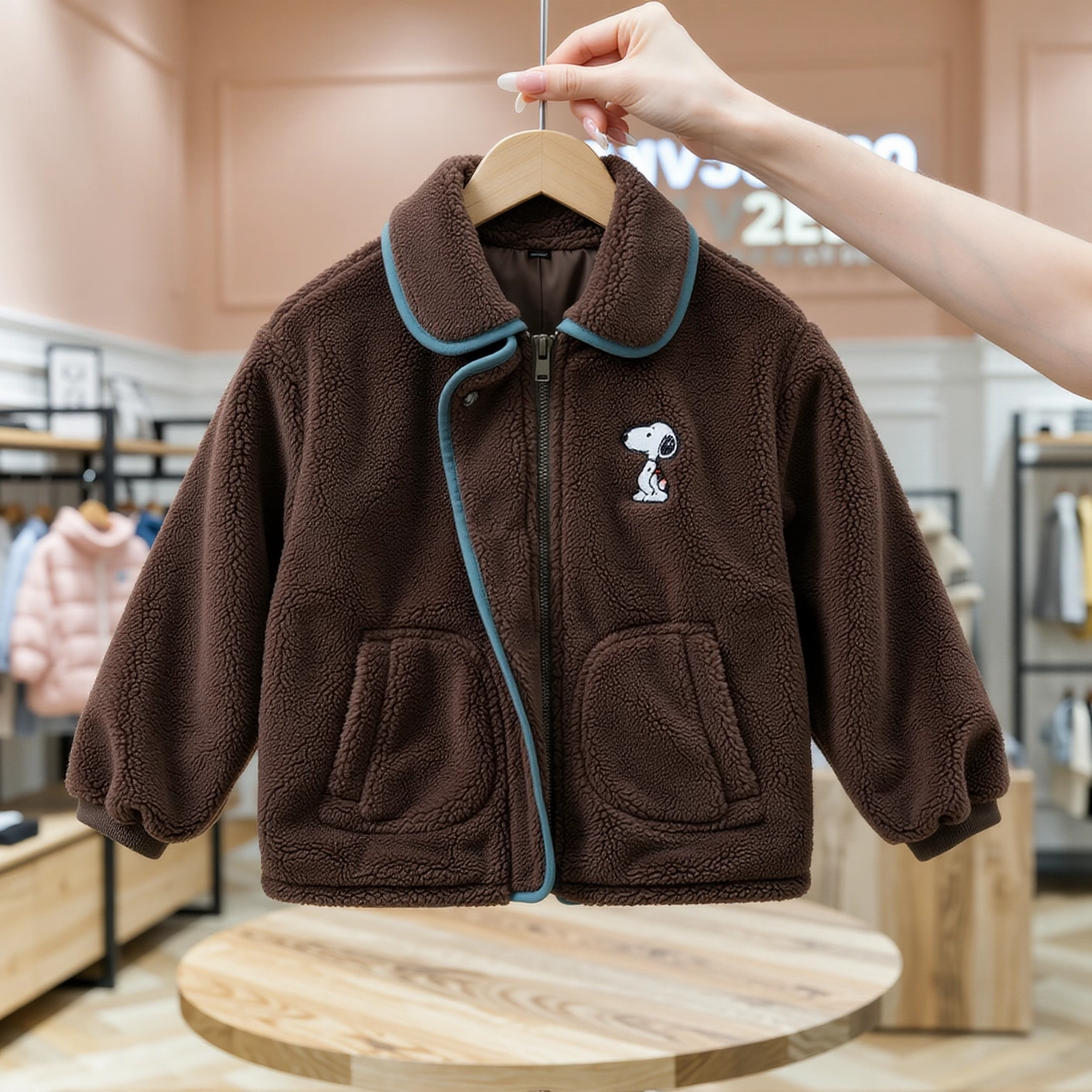 儿童加厚羊羔绒翻领拉链棉服