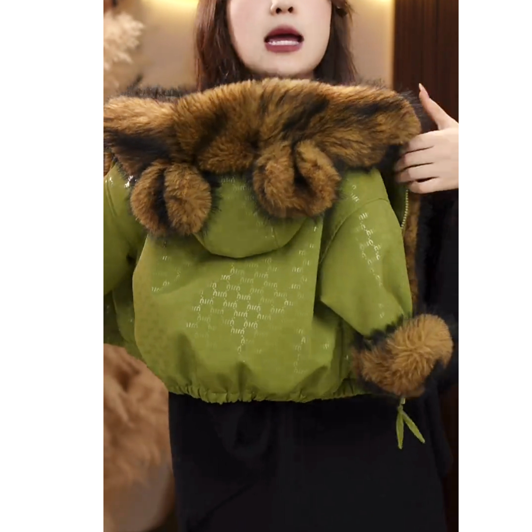 女童毛领派克服2025新款休闲时髦