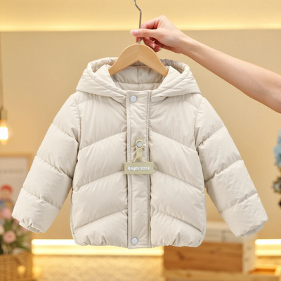 冬季新款女童短款连帽加厚羽绒服