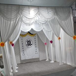 灵堂布置全套背景纱幔装饰白事殡葬门帘布幔丧事葬礼黑布白垒德株