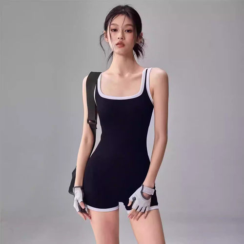 连体平角游泳衣女速修身显瘦保守