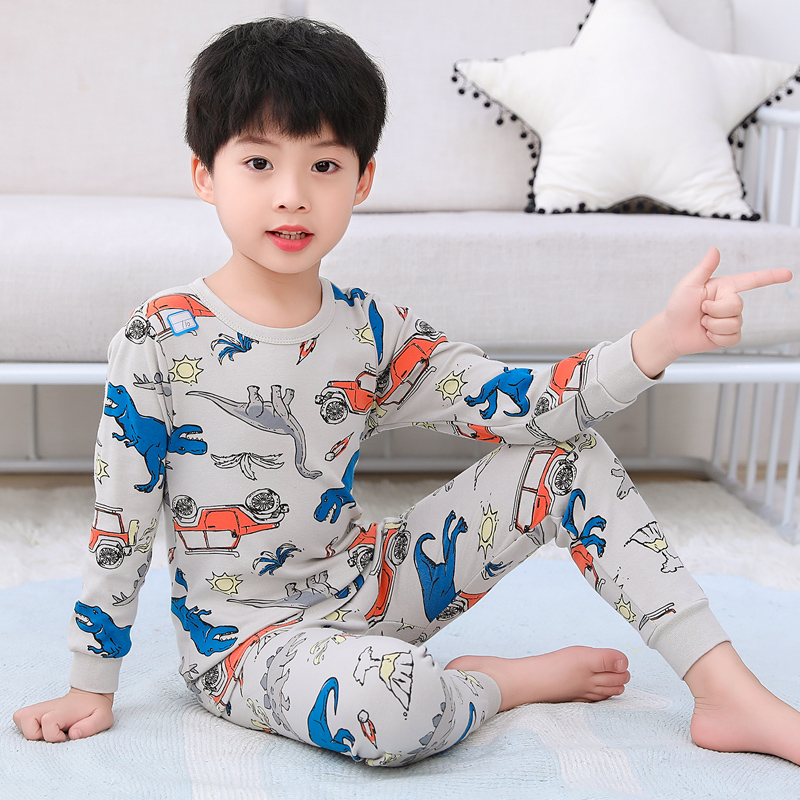 儿童秋衣秋裤套装春秋纯棉薄款男童秋季打底内衣男孩恐龙长袖睡衣