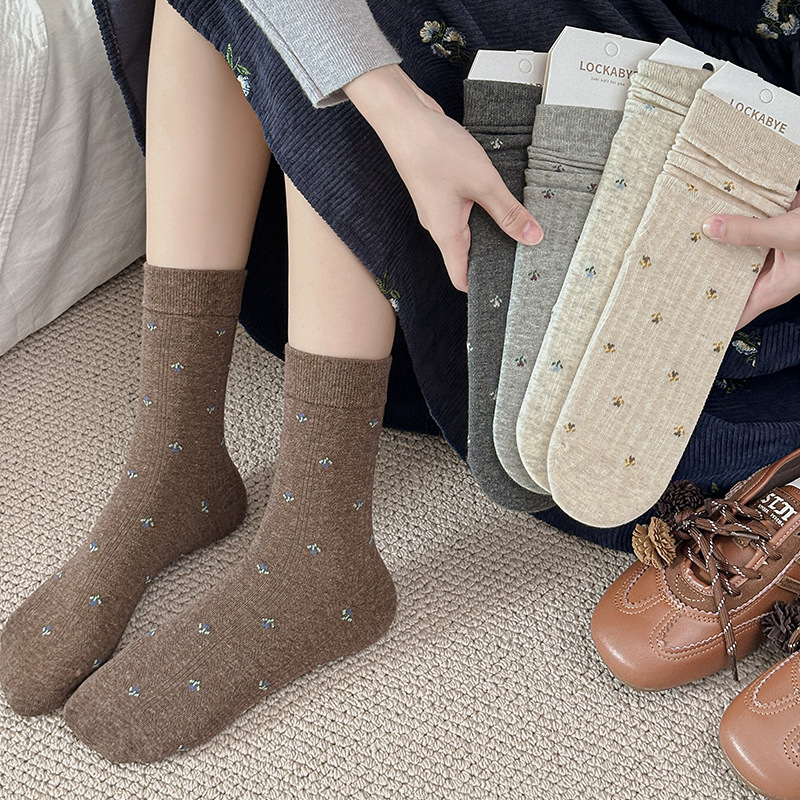 秋冬袜子女百搭简约小碎花法式优雅千金感堆堆袜甜美女士中筒袜子