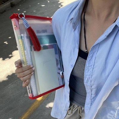 透明文件夹拉链式a4手提包文件袋大容量多巴胺色上课通勤资料包