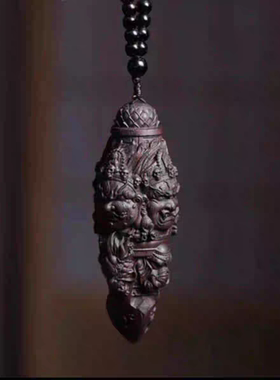 达拉干沉香木雕刻大黑天金刚降魔杵手把件文玩饰品工艺品车载挂件