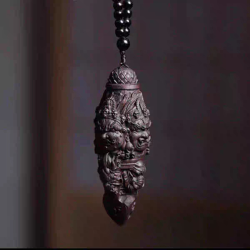 达拉干沉香木雕刻大黑天金刚降魔杵手把件文玩饰品工艺品车载挂件