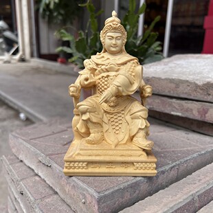 桧木木雕华光大帝神像马元帅摆件实木雕刻三眼马天君家居装饰品