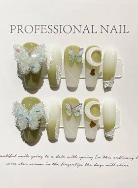 法式紫色手工穿戴甲尤莱特风紫色系蝴蝶2024年新款高级感美甲贴片