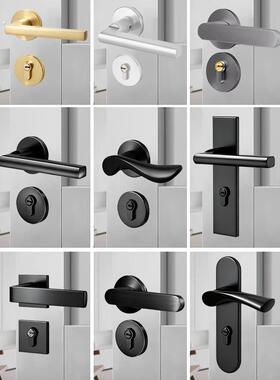 黑色卧室门锁家用通用型室内房间门锁实木门把手静音磁吸分体锁具