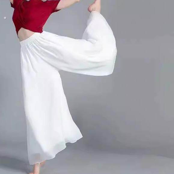 飘逸垂感白色潮流双层雪纺阔腿裤大码舞蹈宽松显瘦韩版高腰长裤裙