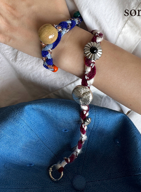 sorbet《丝绒麻花》编织串珠复古高级感挂式手机链挂饰纽扣挂绳子