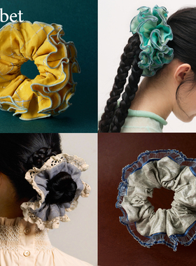 sorbet《波浪花瓣》高级感法式复古设计格纹大肠发圈发饰绳头花边