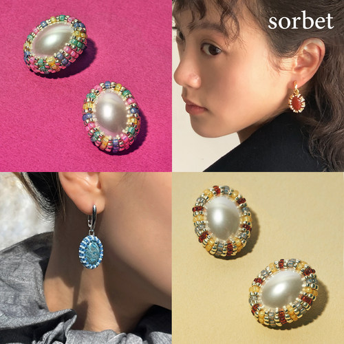 sorbet复古感珍珠串珠耳环耳夹
