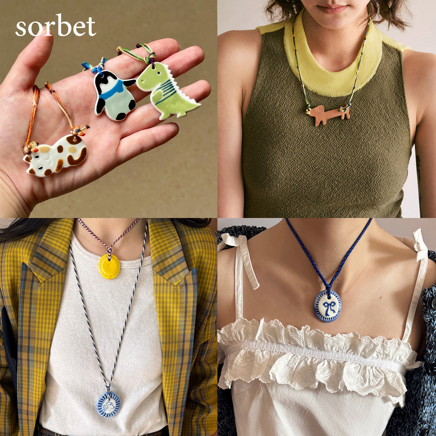 sorbet陶瓷相框锁骨短项链毛衣链