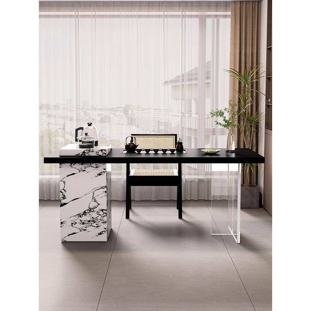 现代简约实木岛台阳台茶桌椅组合小型2025新款黑色茶几轻奢高级感