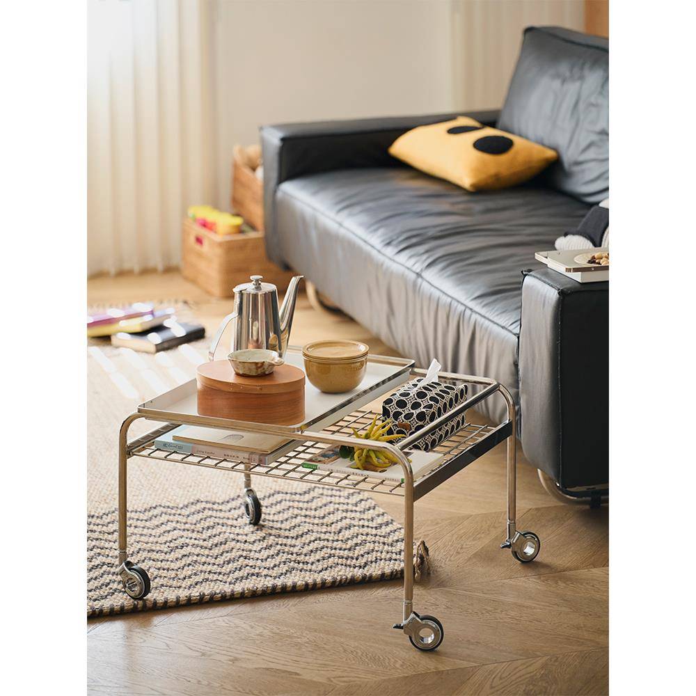 五月宅 澳白小推车边几 置物架不锈钢客厅可移动茶几托盘包豪斯