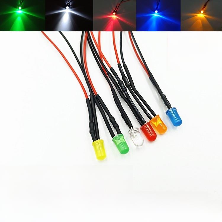 5MM超高亮发光二极管3V5V12V24V220V小型设备电源工作LED带线灯珠