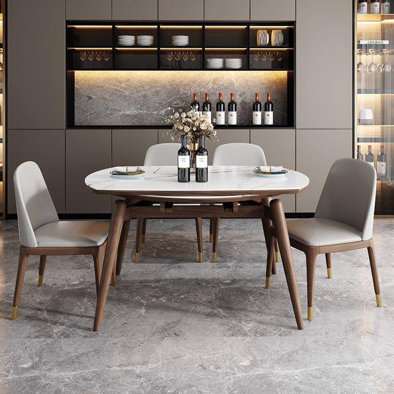 可变新款实木伸缩岩板餐桌家用小户型意式极简可折叠方圆两用饭桌