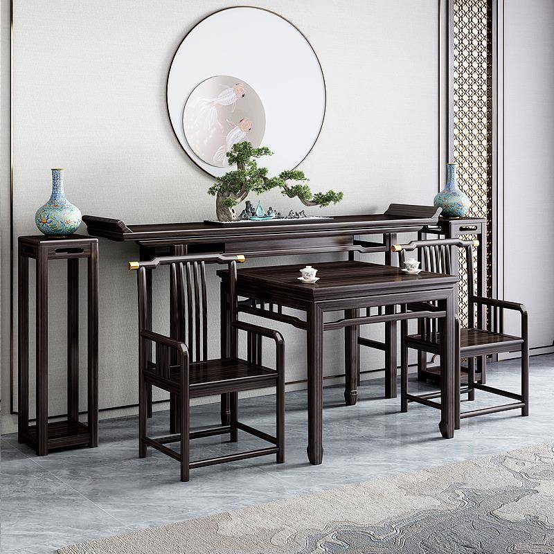 明式条案简约供桌农村堂屋新中式全实木中堂六件套八仙桌神台组合