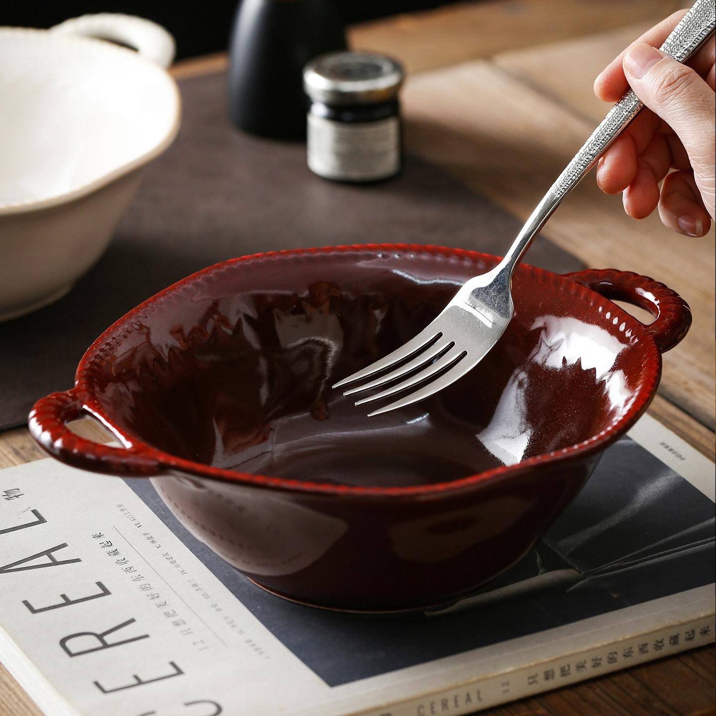 高温釉下彩草帽碗家用陶瓷双耳碗汤面碗商用餐饮具菜碗沙拉碗大碗,餐饮具,碗,淘宝优惠券,粉丝福利购,淘宝优惠卷