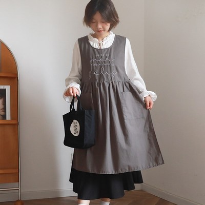 夏季薄款围裙厨房家用好看做饭纯棉防水透气上班专用韩式女工作服