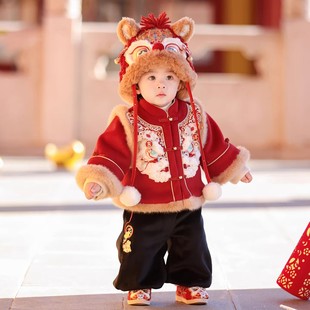 2025新款 男童拜年服女童喜庆汉服冬装 儿童过年服周岁宝宝礼服套装