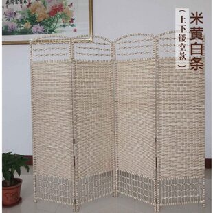 手工实木折叠草编屏风隔断时尚 中式 酒店玄关客厅卧室移动折屏简约