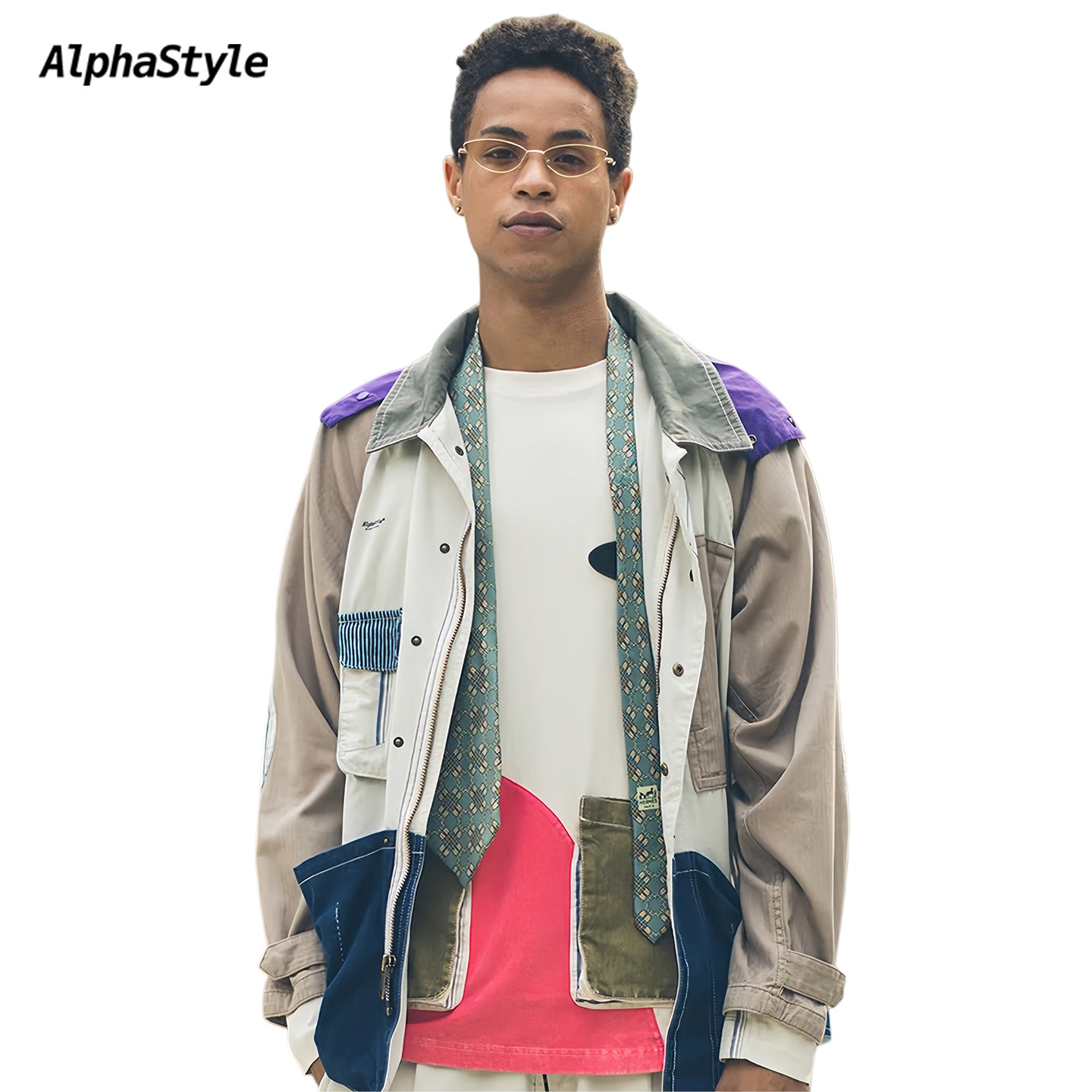 AlphaStyle秋冬拼色长款外套夹克