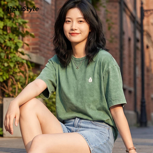 AlphaStyle夏季Riley雪洗T恤