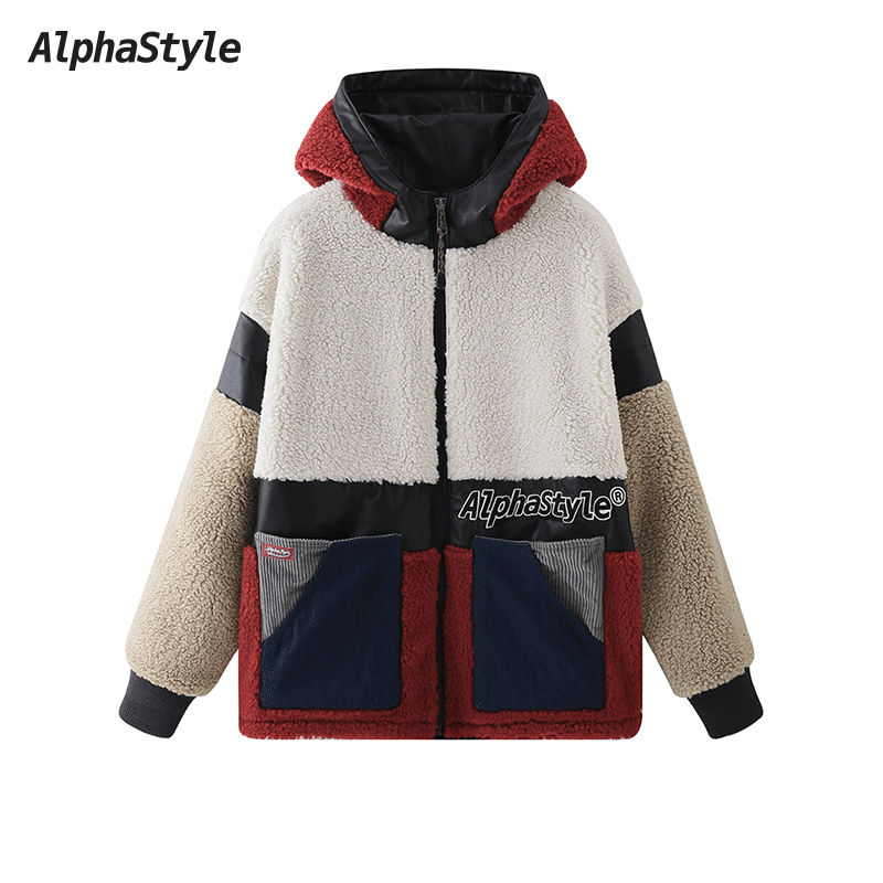 AlphaStyle秋冬Ruth连帽仿毛皮外套保暖男女款拼接个性设计师款