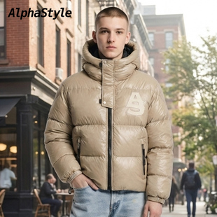 Alphastyle厚款冬季潮牌宽松双层帽短款羽绒服外套保暖户外男女款