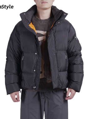 ALPHASTYLE宽松休闲立领防风保暖鹅绒羽绒服外套简约百搭男女同款