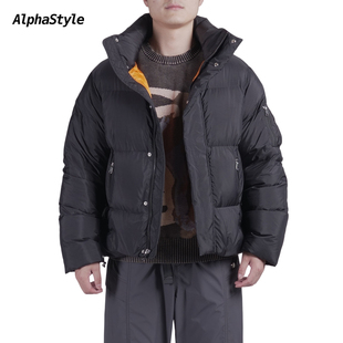 ALPHASTYLE宽松休闲立领防风保暖鹅绒羽绒服外套简约百搭男女同款