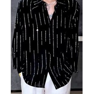 长袖 男上衣痞帅宽松演出服时尚 衬衣 透气衬衫 垫肩高级夜店星空夏季