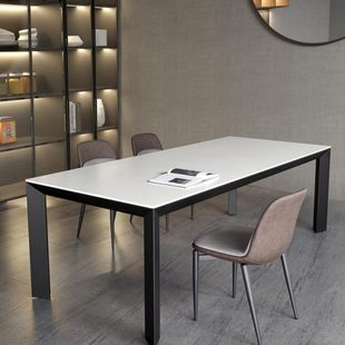 极简岩板餐桌家用小户型饭桌子长方形现代简约轻奢餐桌椅组合 意式