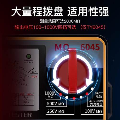 天宇 绝缘电阻测试仪 TY6018 指针式电阻表 电子兆欧表500V 1000V