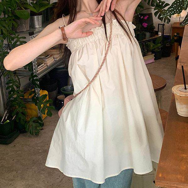 木耳边细吊带辣妹抹胸娃娃衫女夏季新款度假风百搭茶系穿搭上衣女